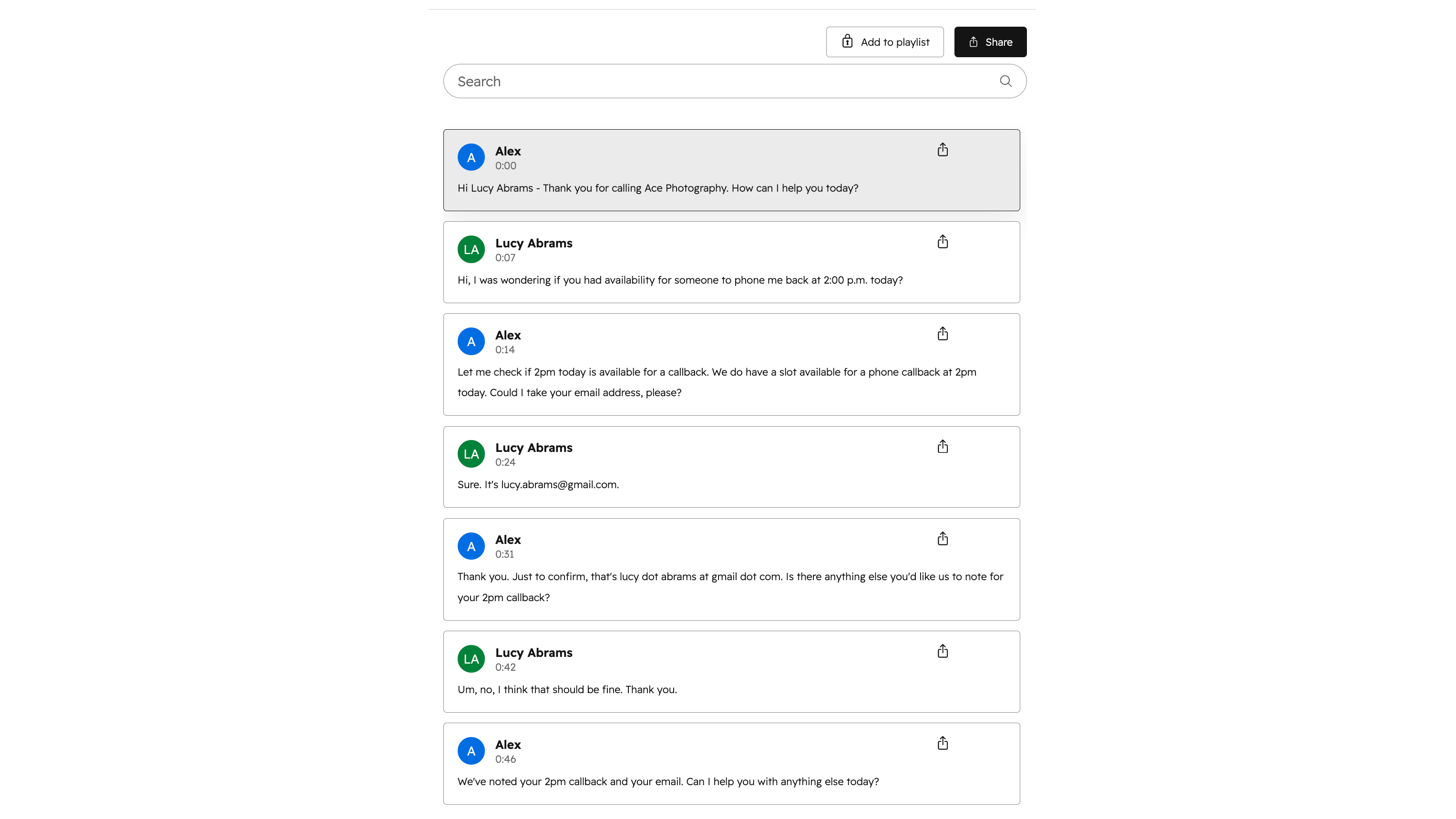 HubSpotのコンタクトのタイムラインに記録された通話で、AIによる要約と通話記録が表示されている